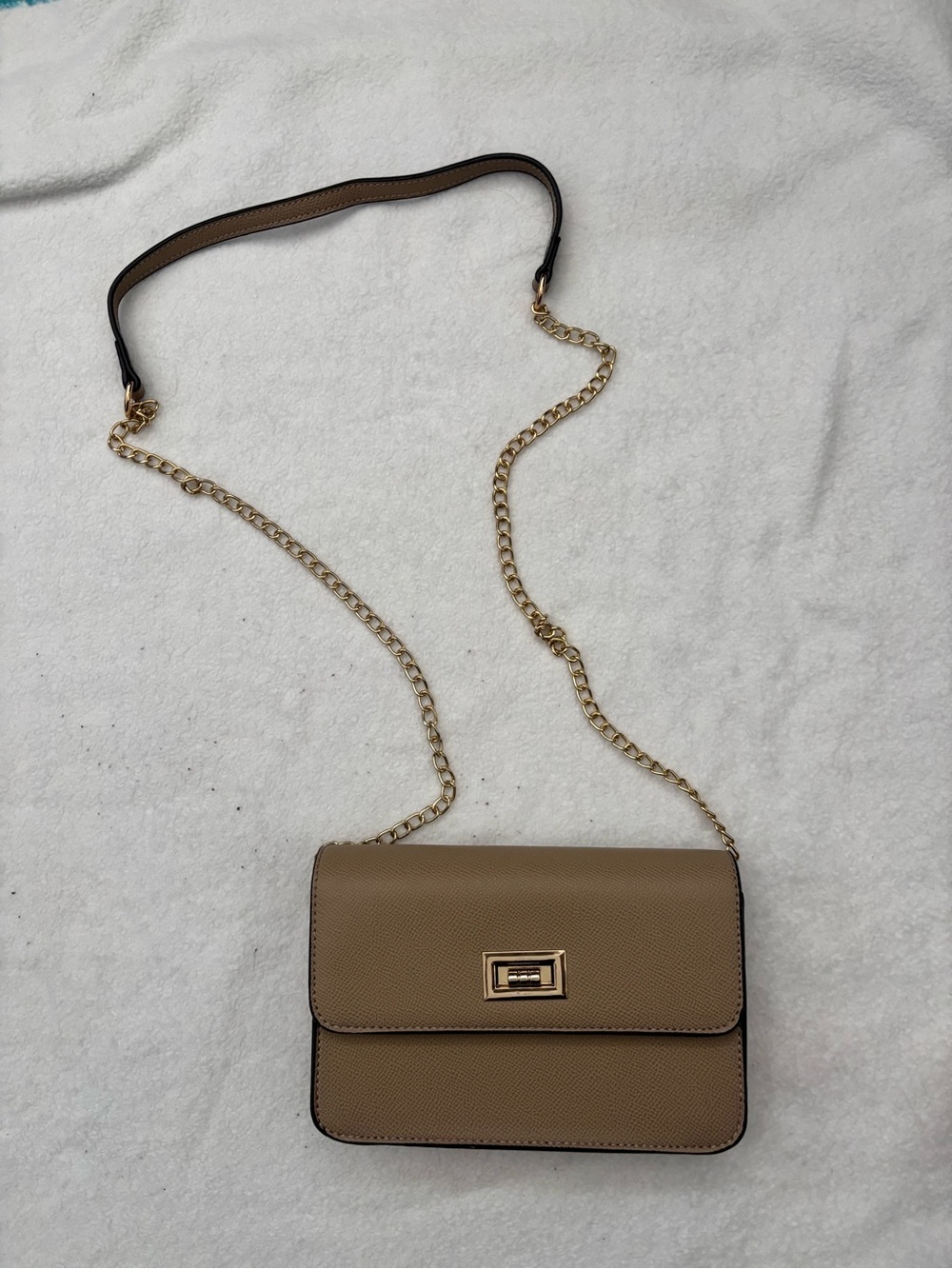 Classic Taupe Crossbody Bag with Gold Chain